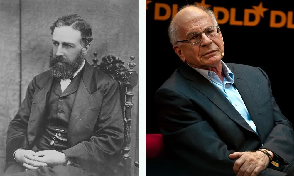 Portraits of William Stanley Jevons, around 1870, and Daniel Kahneman, in 2009